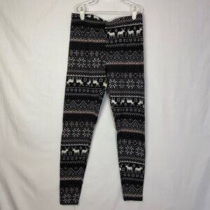Eye Candy Thermal / Fleece Base Layer Black Snowflake & Reindeer Pants Girls M